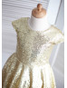 Cap Sleeve Gold Sequin Knee Length Flower Girl Dress 